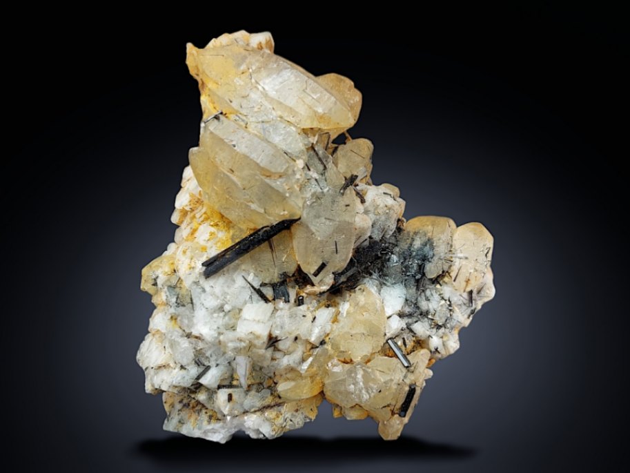 0 gram Schorl Tourmaline Crystals on Quartz with Feldspar Specimen from Skardu, Gilgit-Baltistan, Pakistan